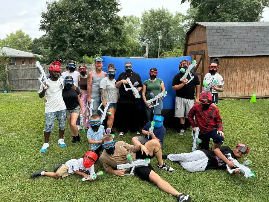 Group photo from a Gel Blaster birthday party in Central Indiana