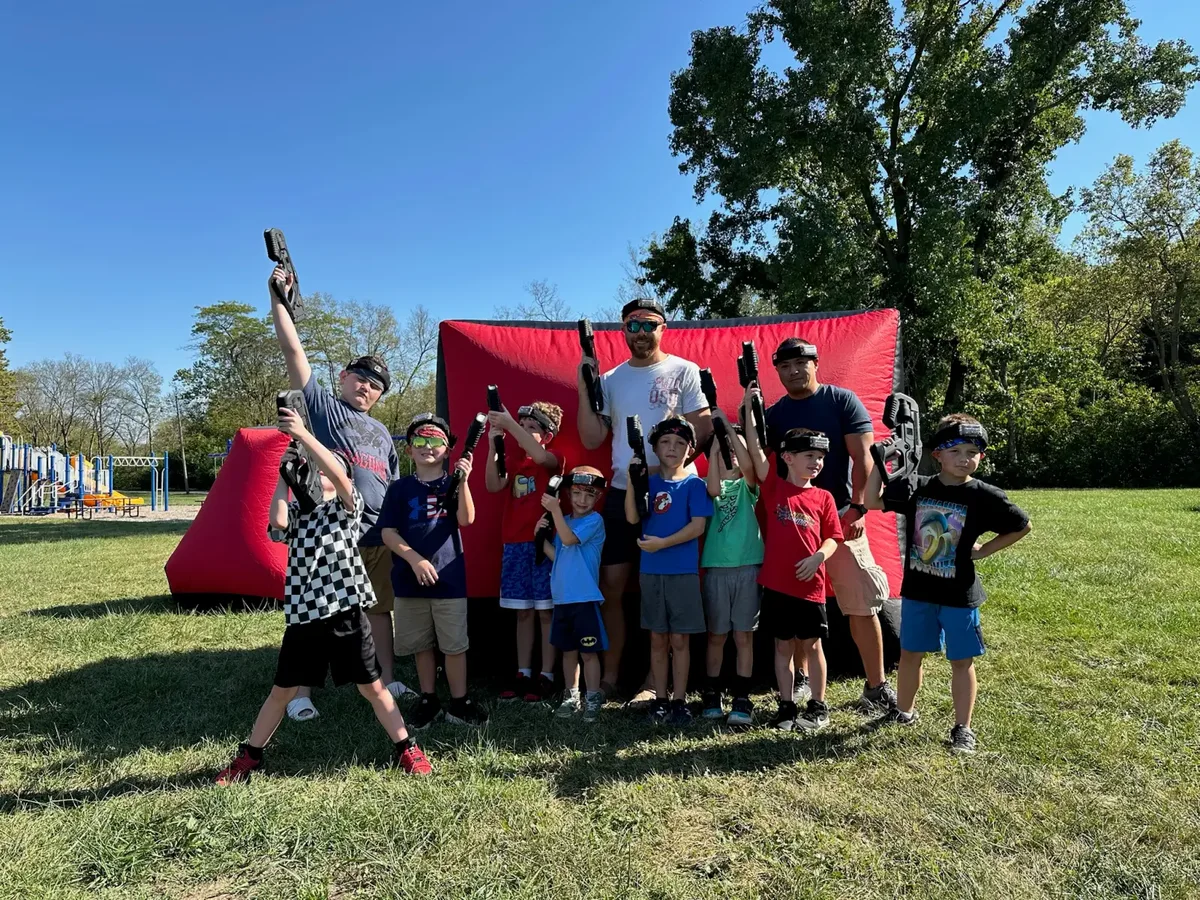 Group photo from a laser tag birthday party in Fishers, Indiana