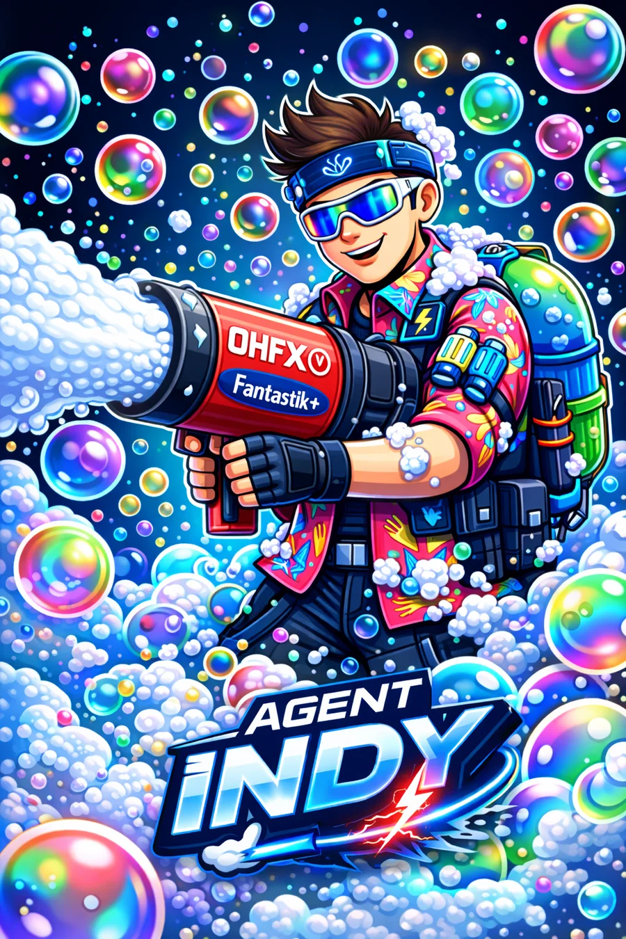 Agent Indy, the Indy Blast mascot, ready for a foam party