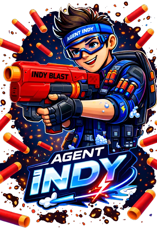 Agent Indy, the Indy Blast mascot, holding a Nerf blaster